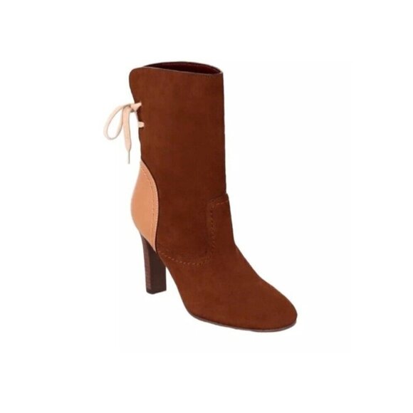 See By Chloe Boots Womens Sz 41 Brown Suede Lara Tie Mid Length Colorblock